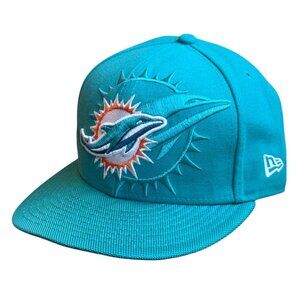 Miami Dolphins New Era 59Fifty Fitted Hat Size 7.5 Aqua Blue Orange Embroidered